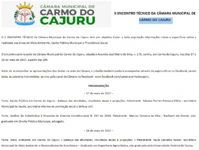 II ENCONTRO TÉCNICO DA CÂMARA MUNICIPAL DE CARMO DO CAJURU
