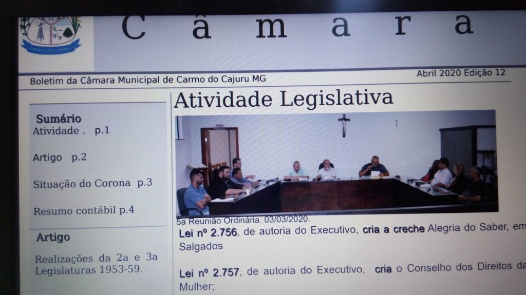 Boletim Informativo da Câmara: abril de 2020