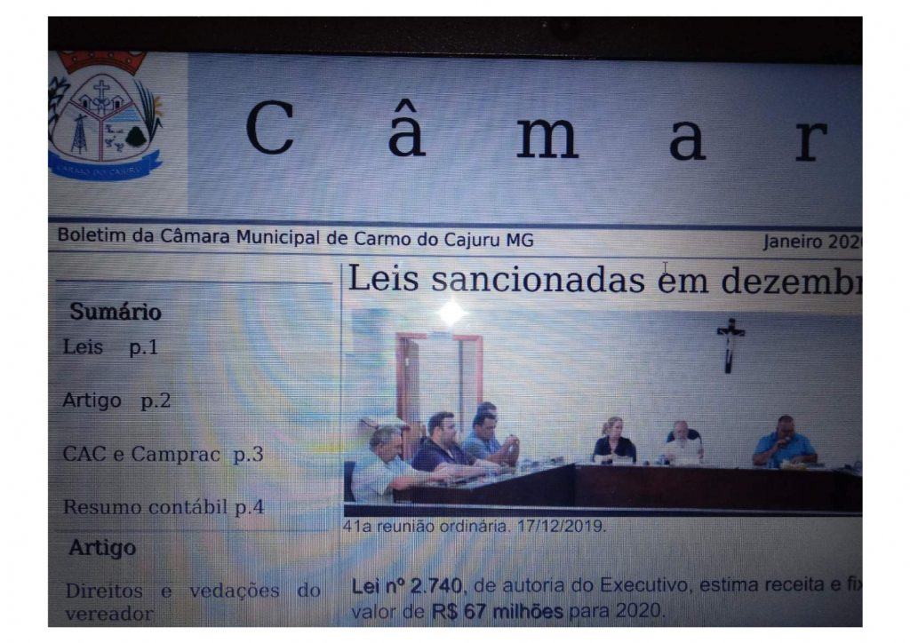 Boletim Informativo da Câmara: janeiro 2020